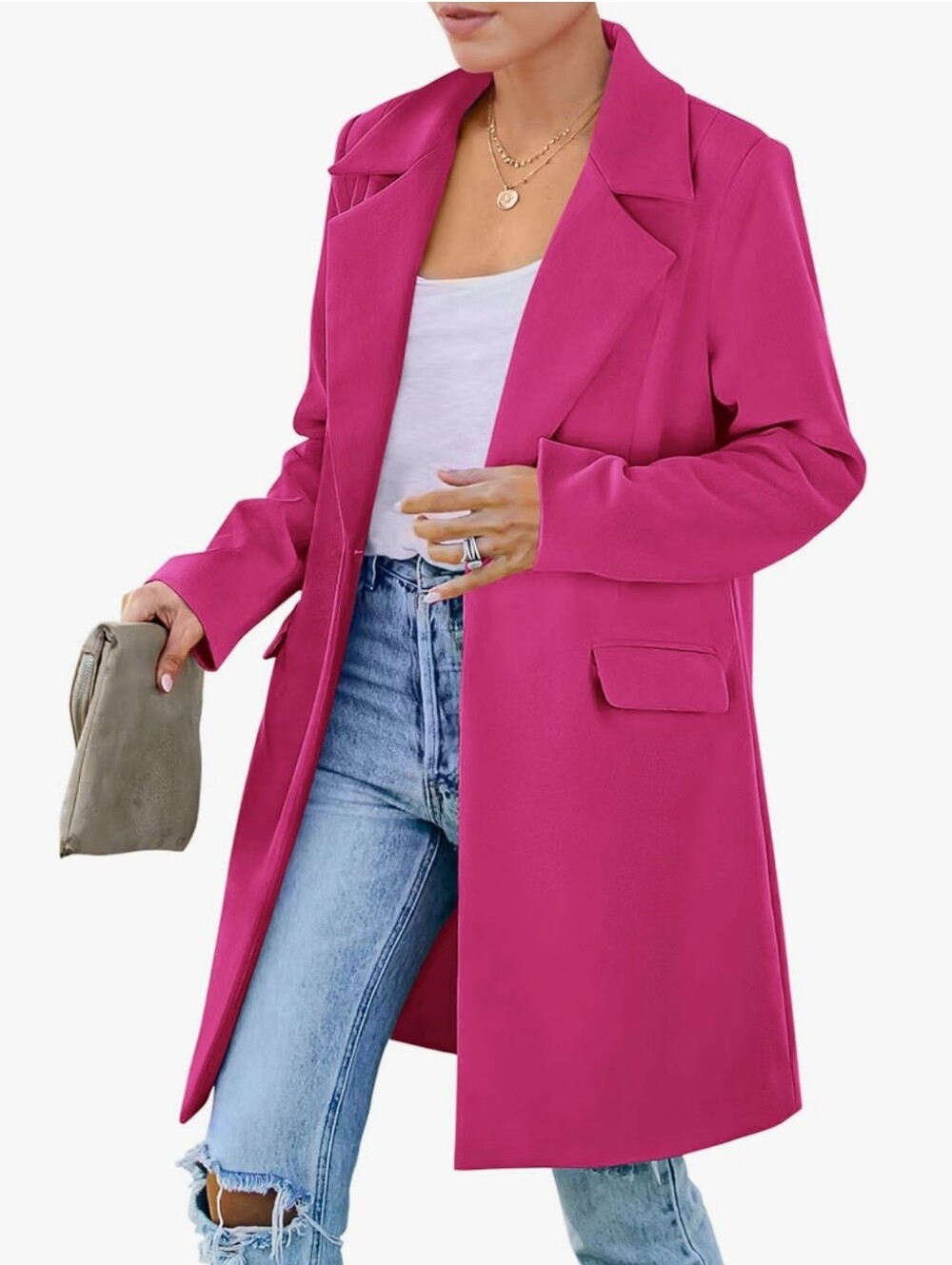 Fall Long Blazer Jackets Long Sleeve Lapel Pockets Loose Fit
